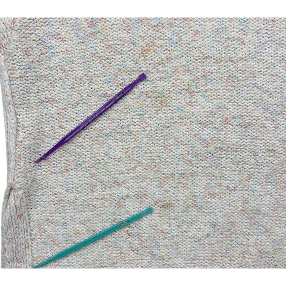 Lou & Grey Speckled Confetti Knit Mock Neck Sweater Side Vents Cream Cozy M - Picture 7 of 11